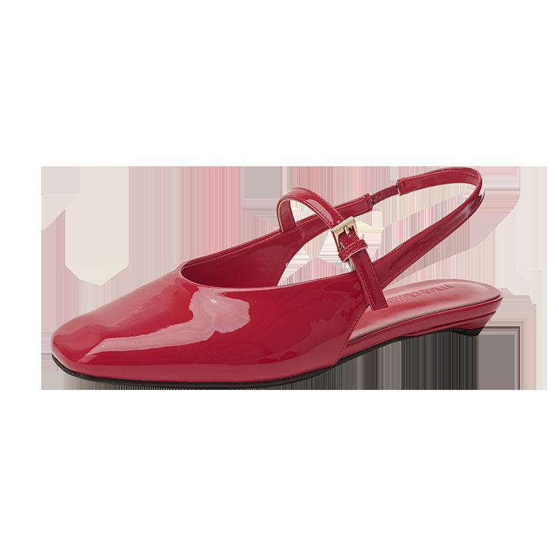 Xiaoxiangfeng Baotou Mary Jane Sandals Women's Commuting Versatile One-word Buckle Back Empty Flat Bottom Temperament Single Shoes