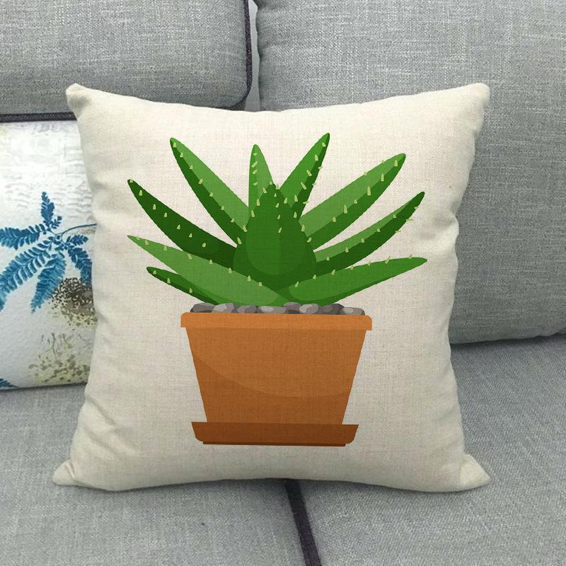 Cartoon Green Potted Cactus Digital Printing Short Plush Pillow Covers For Car Sofa Office Cushion Cover Home Goods 60X60Cm