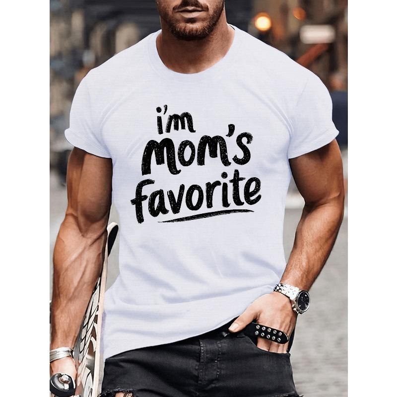 

Men s Plus Size Summer T-Shirt, I m Mom s Favorite Graphic Print, Casual Short Sleeve Tee, Regular Fit, Round Neck, for Daily Wear, Big & Tall Sizes S