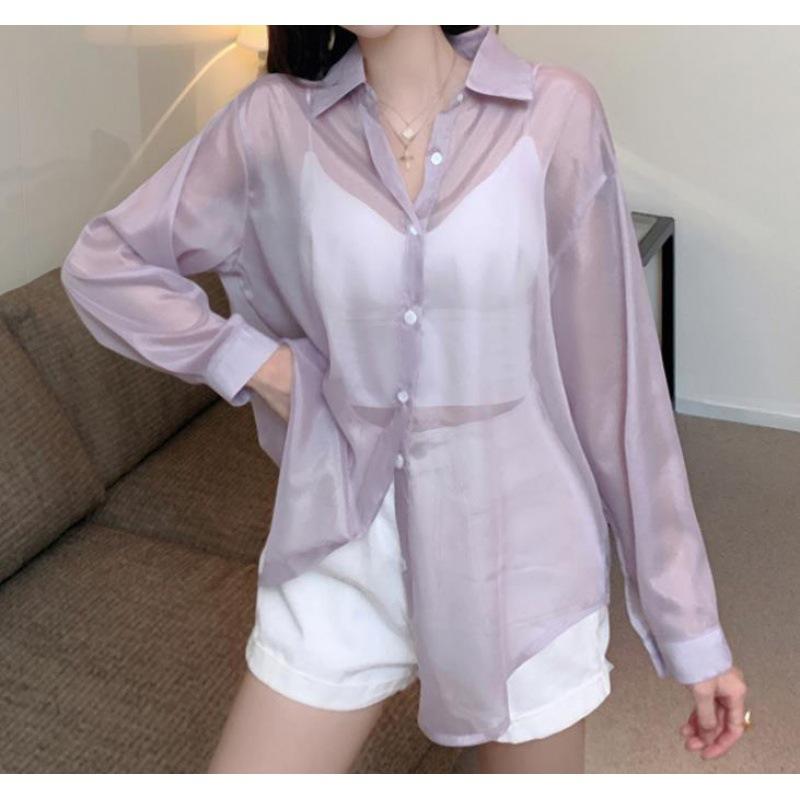 Tencel Chiffon Sunscreen Shirt Women's Design Sense Niche Back Split Small Shirt Sunscreen