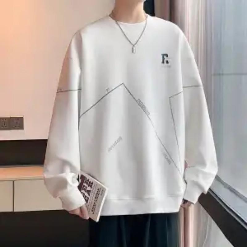 

Новый мужской подростковый свитшот с круглым вырезом и длинными рукавами, модный, повседневный, свободный, универсальный топ, пуловер L белый