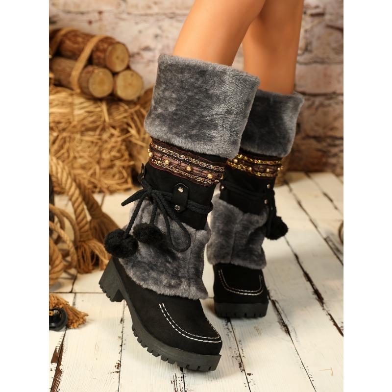 Damen Winter Pelzige Rutschfeste Plateau-Sneaker/Stiefel - Dicke Plateau-Höhenerhöhung