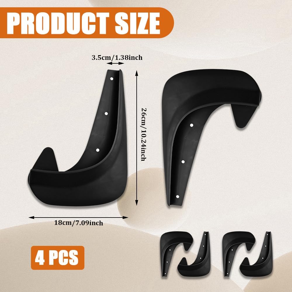 4PCS Car Mud Flaps, Mud Guards, No Drilling Mudguards Mudflaps with Hardware Kits, Automotive Exterior Accessories Universal Front & Rear Wheel