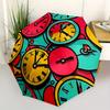 1pc Colorful Clocks Automatic Folding Umbrella - 8-Rib Iron Frame, Windproof, Portable Sunshade with Plastic Handle for Travel & Outdoor Act