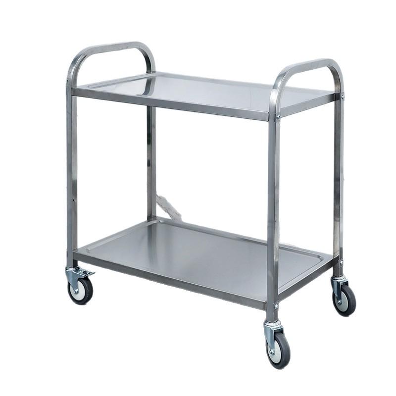 Three-tier Stainless Steel Service Cart: Meal, Food, Beverage, and Dish Collection Trolley for Restaurants and Hotels.