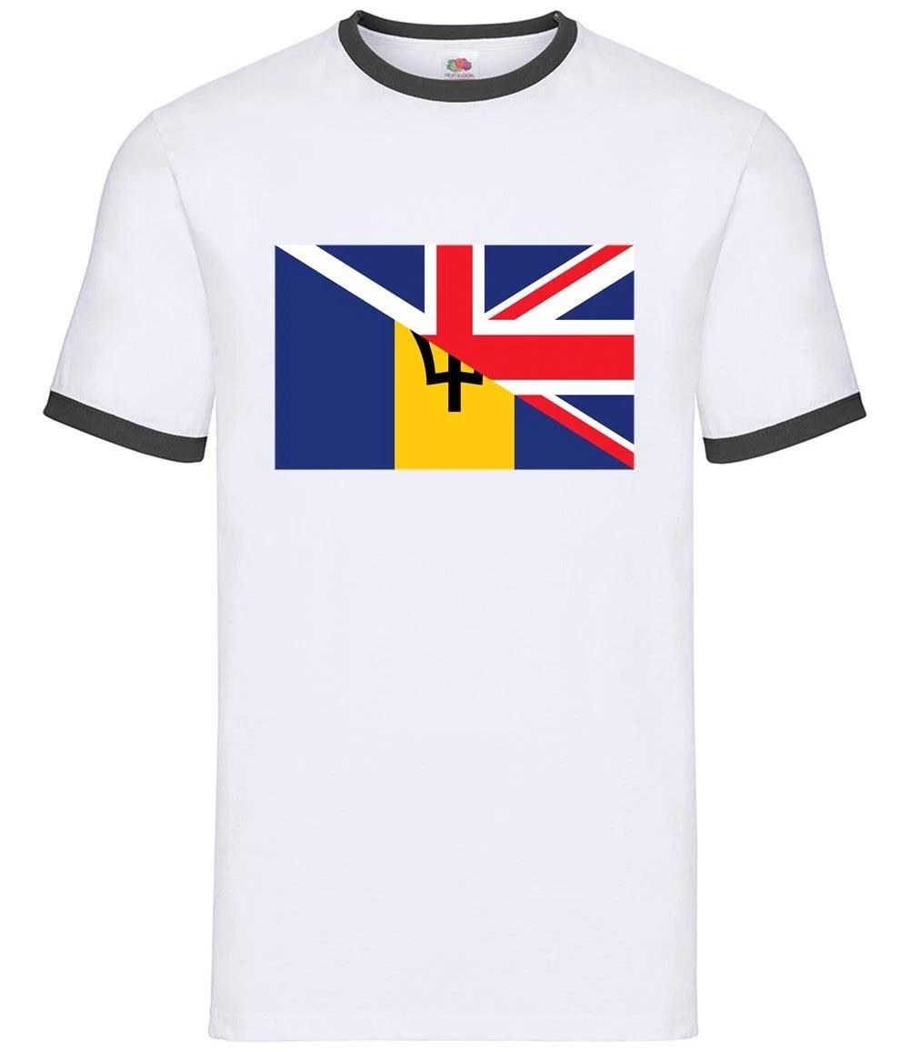 Half Flag Barbados Union Jack - Mens Ringer - UK Flags Bridgetown Britain M