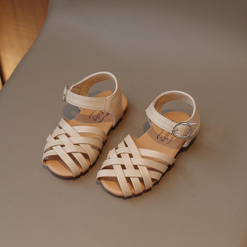 

Сандалии для девочек, лето 2024 г., новые детские пляжные туфли с пряжкой и открытым носком, мягкая плетеная обувь для маленьких девочек-принцесс 30 розовый