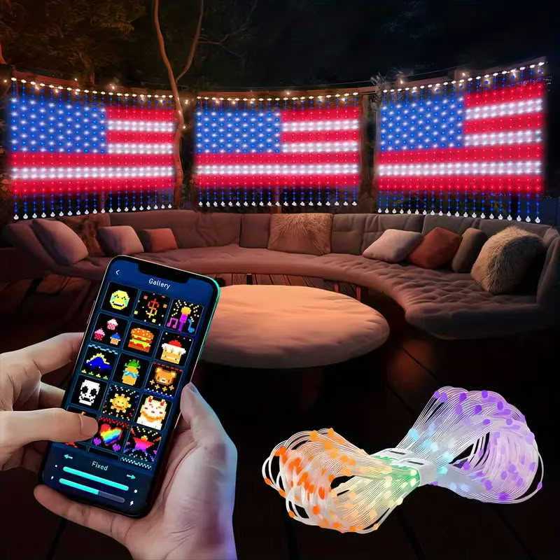 

Smart Curtain Lights Bluetooth App Control RGBIC LED String Waterproof Fairy Light USB DIY Text Pattern Display Party Room Decor 1MX1M
