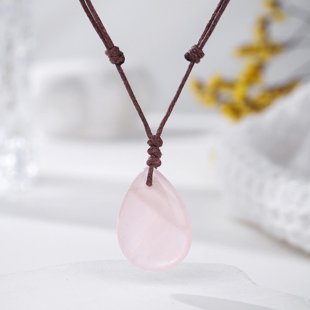 Natural crystal pendant, amethyst necklace, hand woven, water droplet jewelry