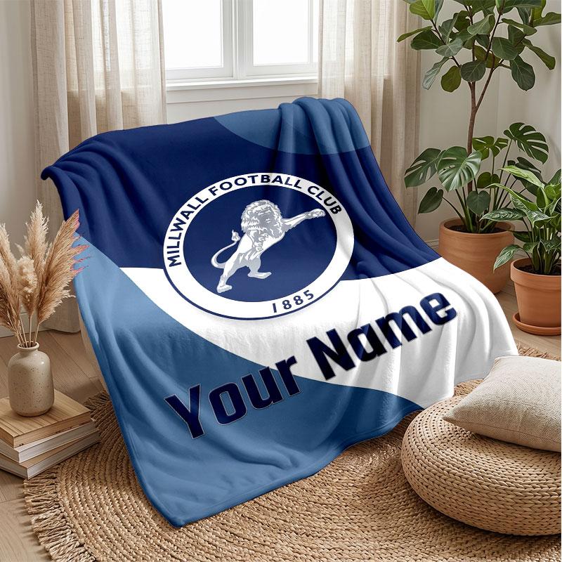 Millwall Custom Name Text Flannel Blanket Soccer Logo Personalized Fleece Throw Blanket Special Gift For Sofa Bedroom Home