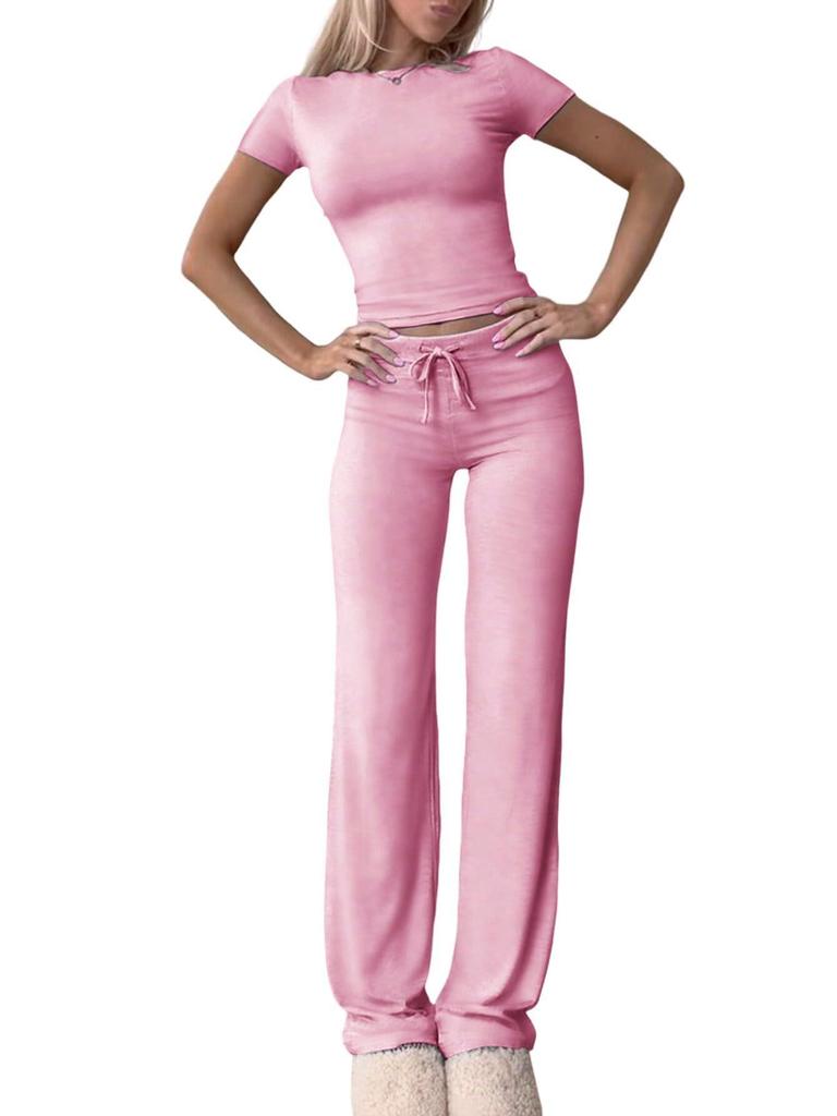 European Cross-border Casual Short-Sleeved Top and Long Pants Activewear Set for Home, Sports, and Yoga.