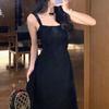 Evening Party Women Dress Low-cut Square Neck Sleeveless High Tight Waist A-line Pleated Solid Color Frence Style Ankle Length Prom Banquet Maxi Dress