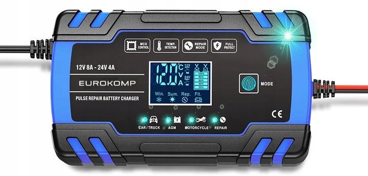 Prostownik Ładowarka Do Akumulatora Lcd 12V 24V 8A Funkcja Naprawy Aku.