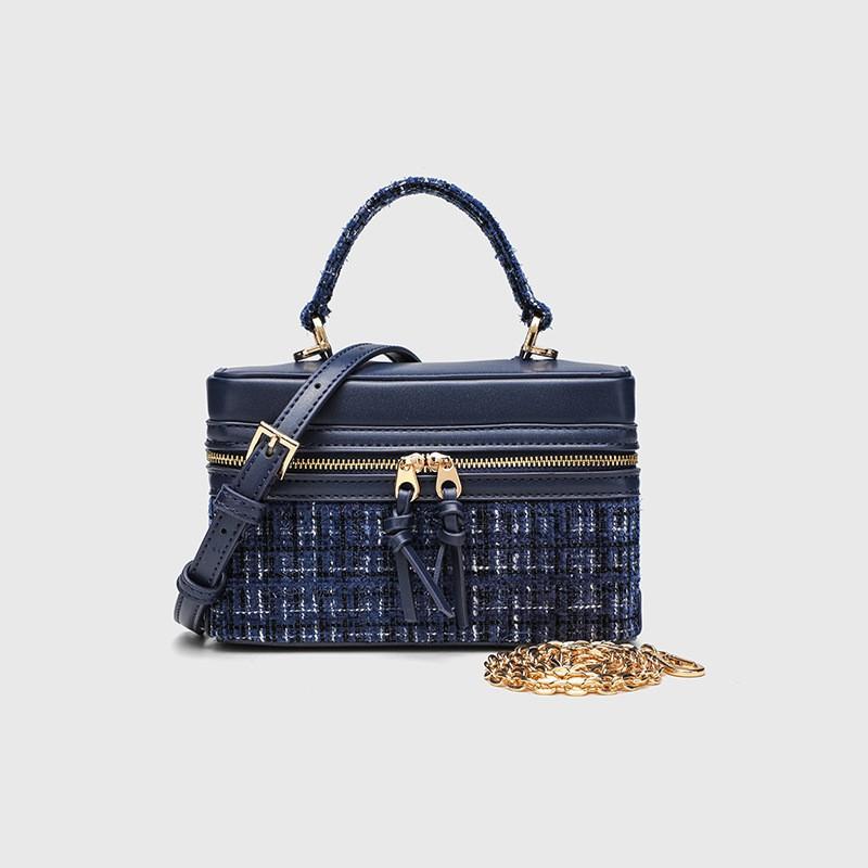 

Cross-border Boxes Bags Small Woolen Materials Chain Fashionable All-matching Portable One-shoulder Cross-slung Women s Bag темно-синього кольору