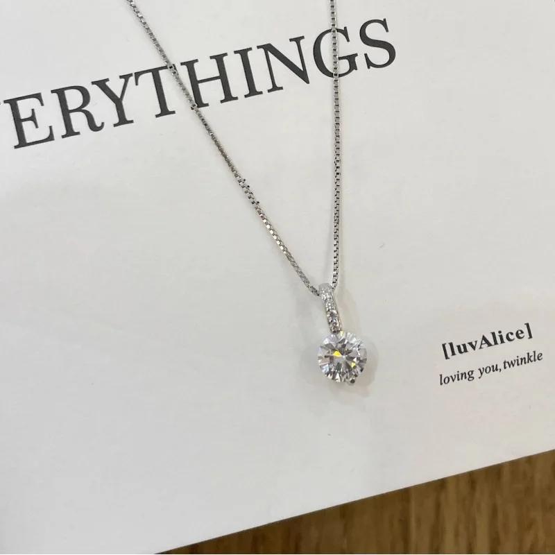 

Exquisite Simple Shiny Zircon Pendant Necklace for Women Temperament Silver Color Stainless Steel Crystal Chokers Jewelry Gift срібний