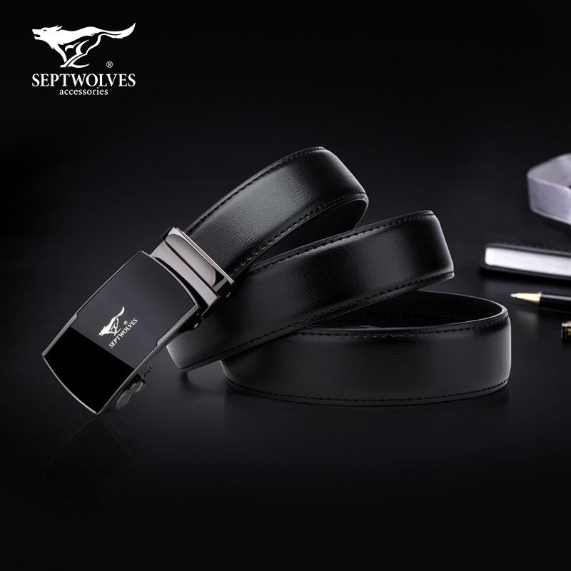 Seven Wolves Men's Classic Leather Belt with Automatic Buckle - Versatile Gift for Business and Casual Wear