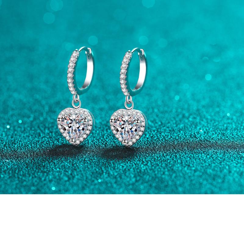 Bague Ringen 1 karatowe kolczyki z Moissanite w kształcie serca dla kobiet, wesele, srebro próby 925, platynowana biżuteria, prezenty