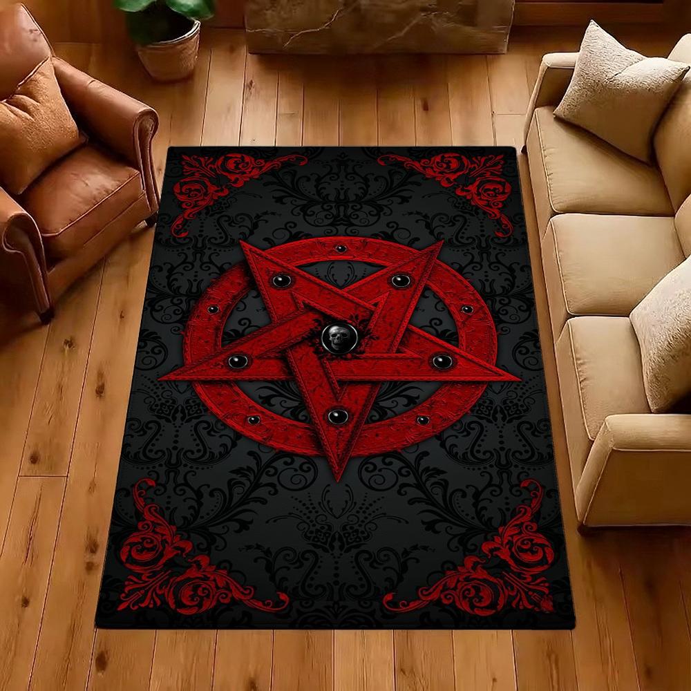 Dark Baphomet Pentagram Art Indoor Rug Soundproof Shockabsorbing Carpet For Office Study Home Decor Memorial Gift