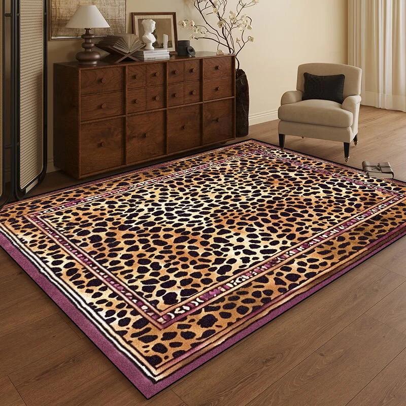 Leopard Print Area Rug – European Style Living Room Carpet for Sofa, Non-Slip Bedroom Bedside Floor Mat, Large