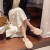 2025 Autumn and Winter New Casual Cotton Slippers European and American One-word Belt Inner Height Increase Women's Shoes Mao Mao Mary Jane Flat Shoes