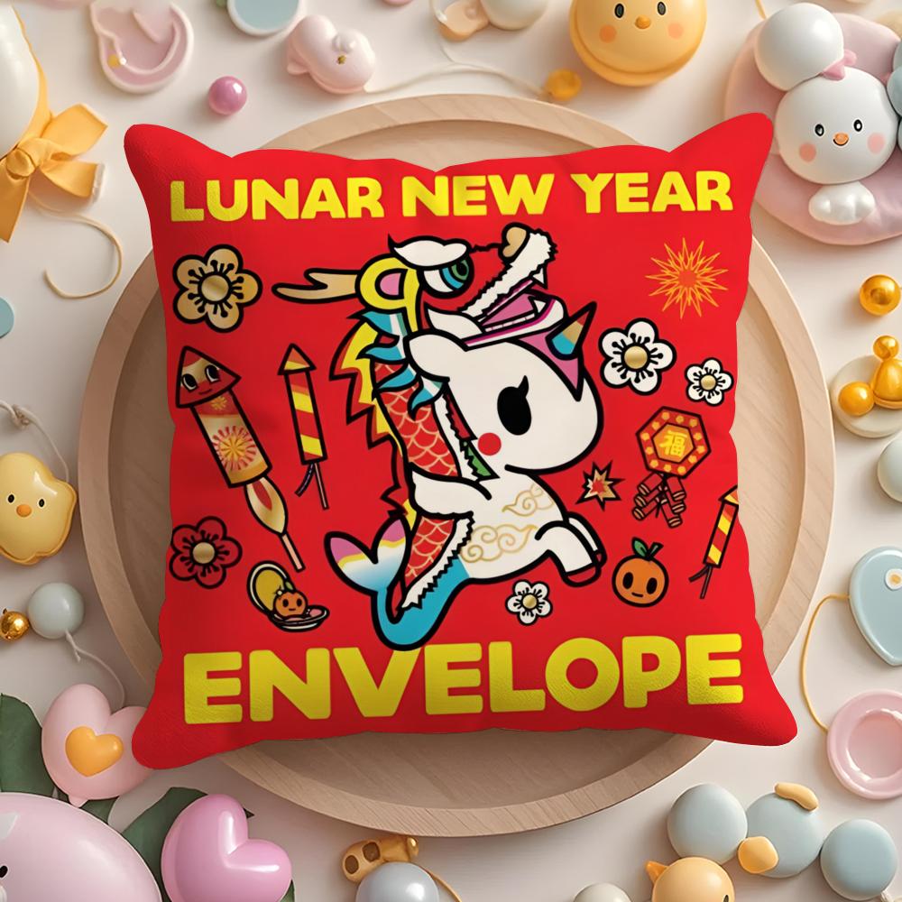 Happy Spring Festival Cushion Cover Short Plush DoubleSided Printing Home Machine Washable In Warm Winter Pillow Case