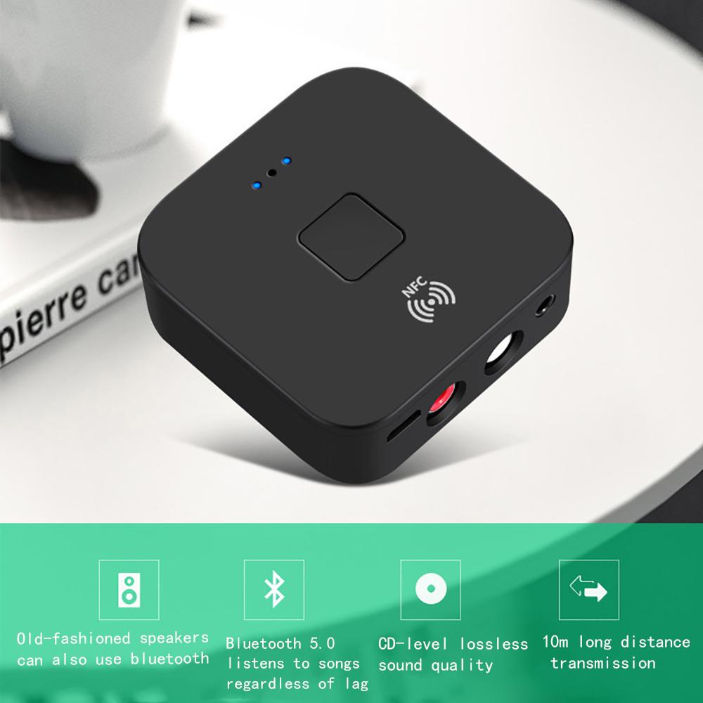 Bluetooth 5.0 Receiver Wireless 3.5mm Jack AUX NFC to 2 RCA Audio Stereo Adapter