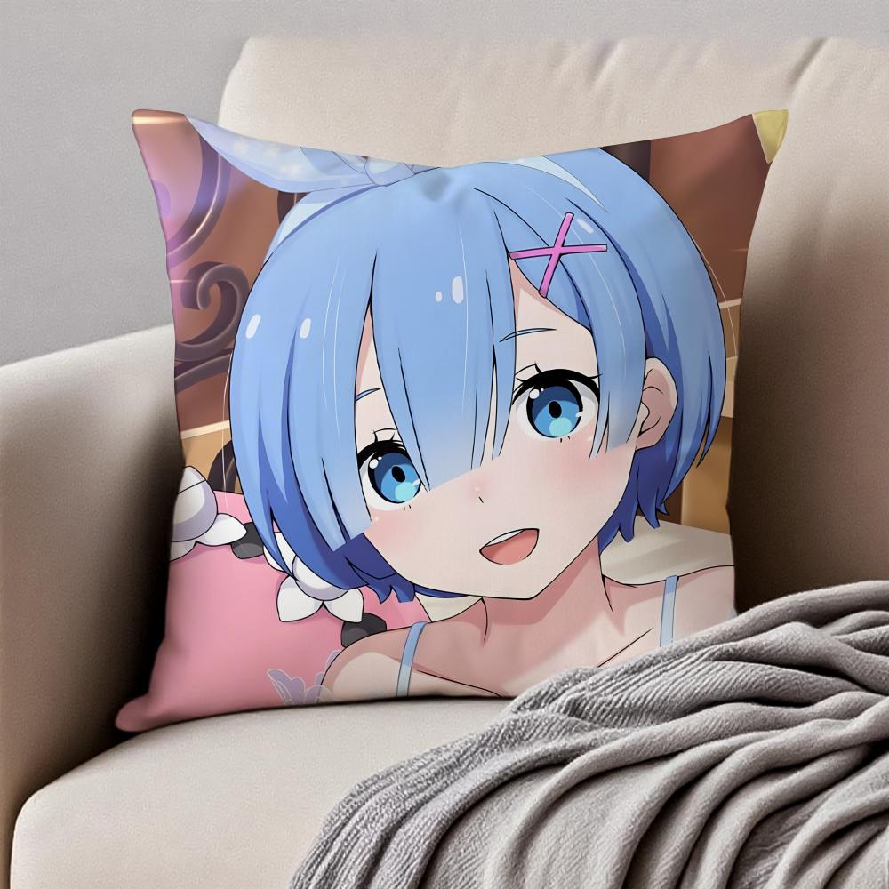 Fantasy Popular Anime RRe Zero Cushion Cover Pillowcase Antidustmite Invisible Zipper Short Plush Sofa Cushion