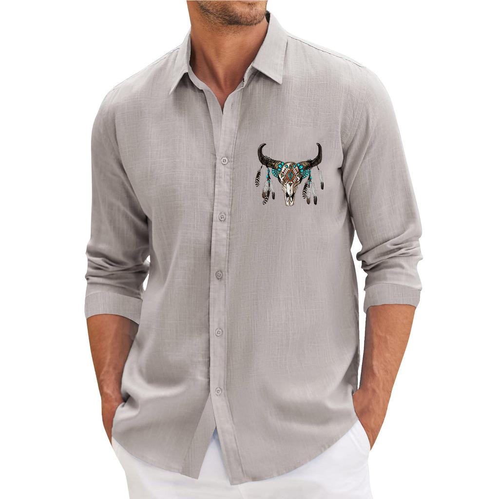 Men's Spring Casual Loose Printed Long Sleeved Shirt Men's Shirt