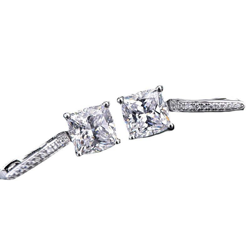 S925 Sterling Silver Versatile Dangle Earrings with White Gold Plating and Diamond Set