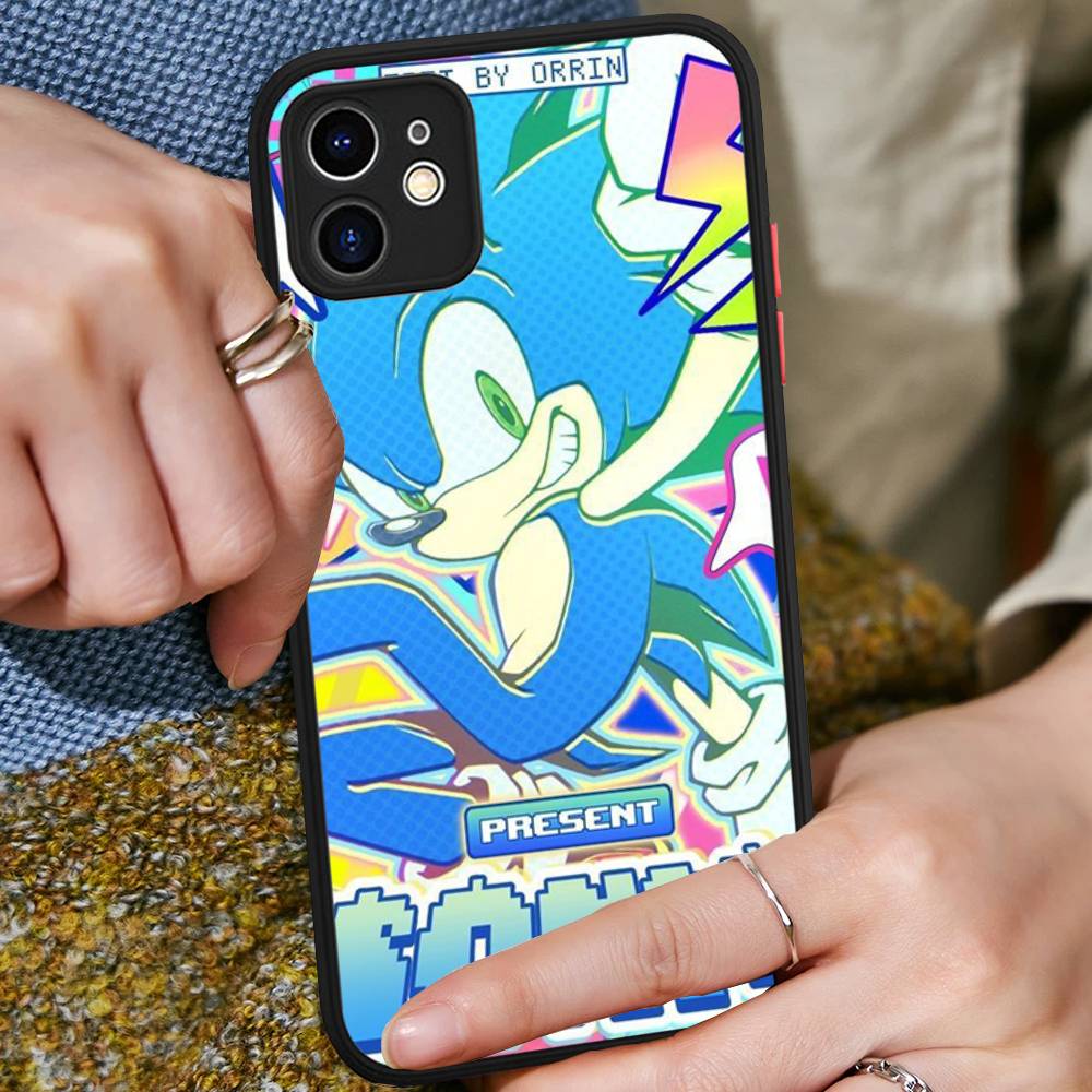 Game Sonic Movie Anime For IPhone 16 15 14 13 12 11 Pro Max X XS MAX Plus Translucent Black Phone Cover