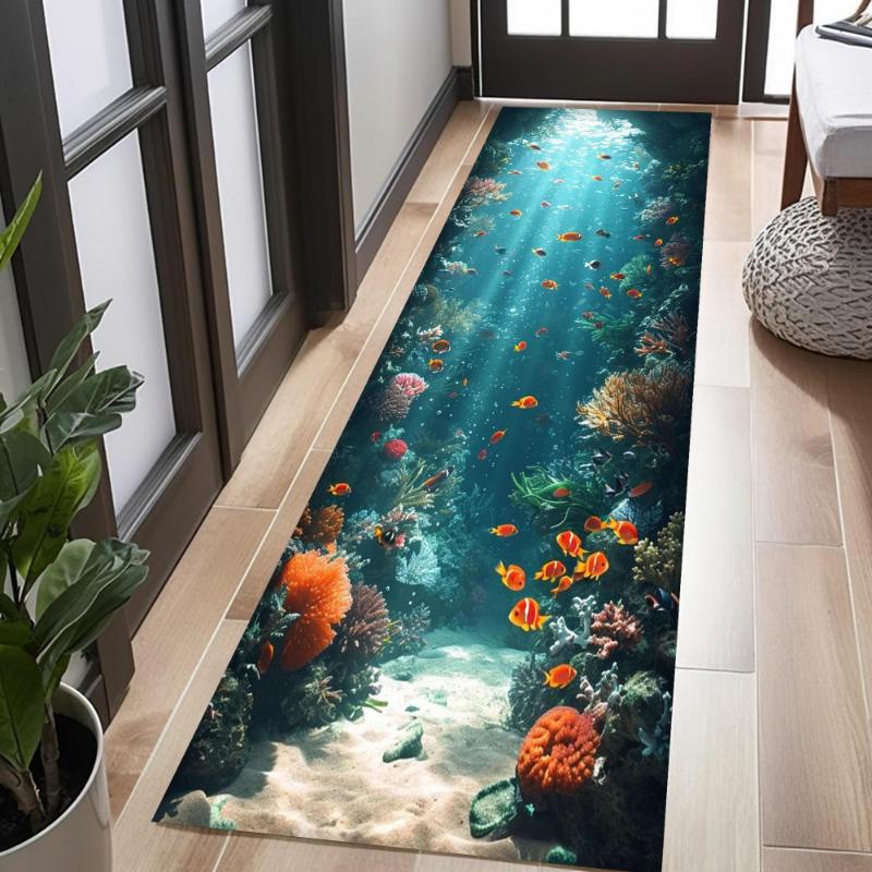 Ocean Jellyfish Coral Tropical Fish print Runner Rug,Hallway,Kitchen,Bedside,Washable Runner Rug,Home Decor Present