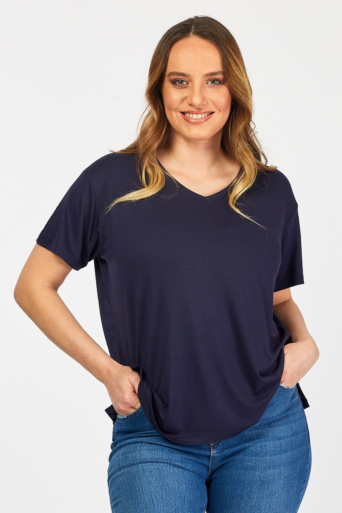 

Women s Big Size Blouse Plus Size Slit V-Neck Basic Blouse