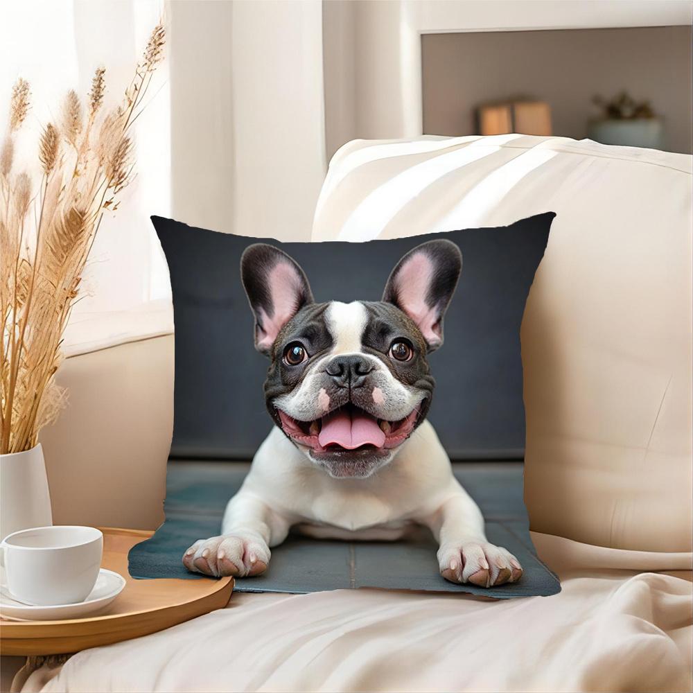1Pc French Bulldog Print Throw Pillow Cover,Suitable For Sofa,Bedroom,Living Room,A Heartwarming Gift For Dog Lovers