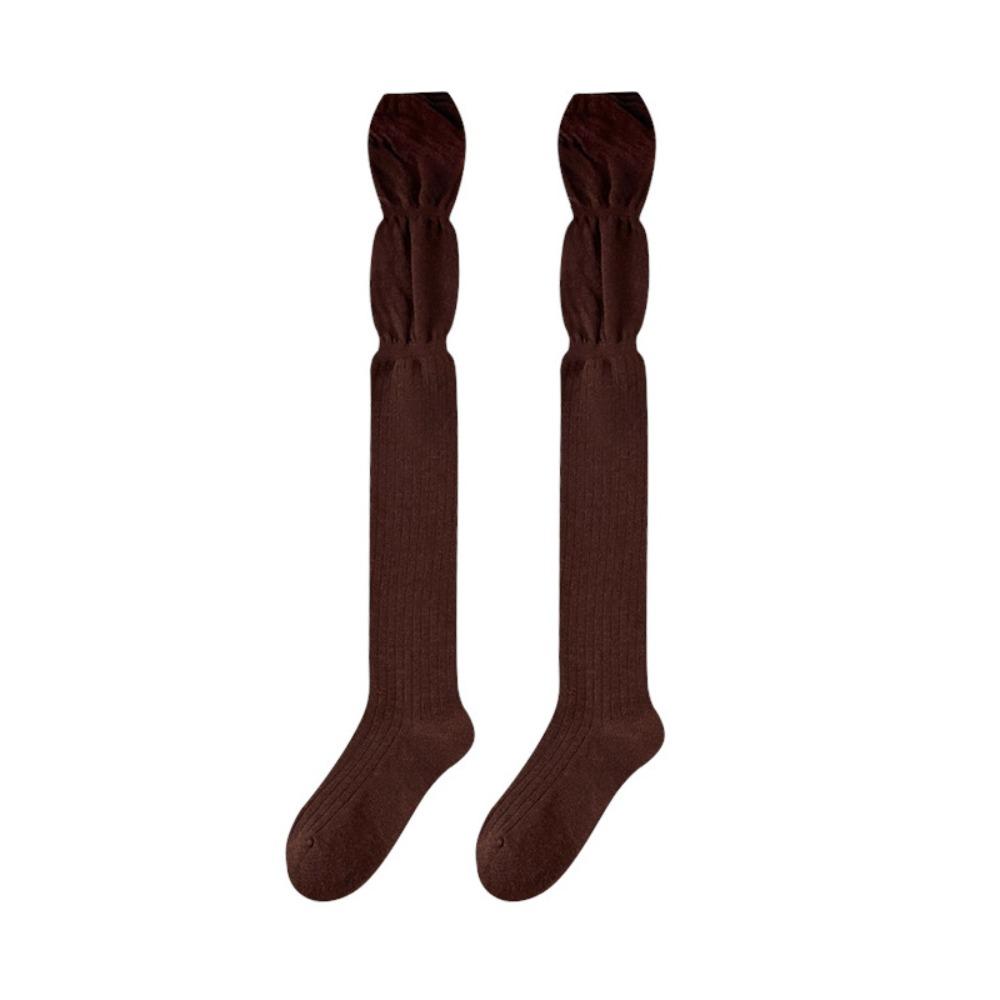 

Fashion Solid Color Women s Long Socks Breathable Soft Girl s Stacked Socks Stretchy Comfortable Knitted Stockings Lolita Style One Size кавовий
