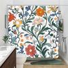 1pc Bright red, orange, yellow and blue floral pattern shower curtain, polyester fabric, machine washable, suitable for bathroom