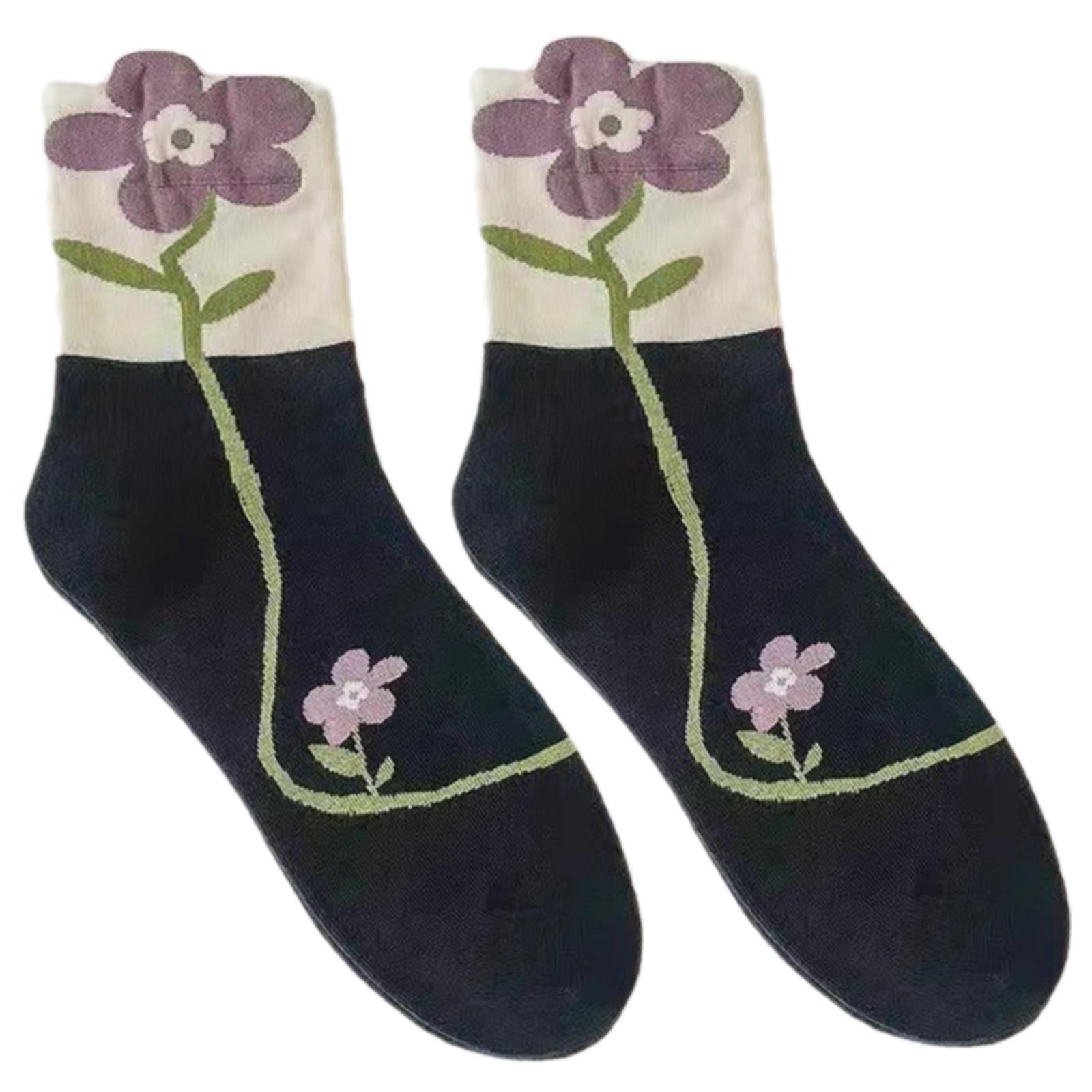 

Милые цветочные носки для женщин и девочек, дышащие чулочно-носочные изделия, милые корейские стили, носки средней длины для студентов