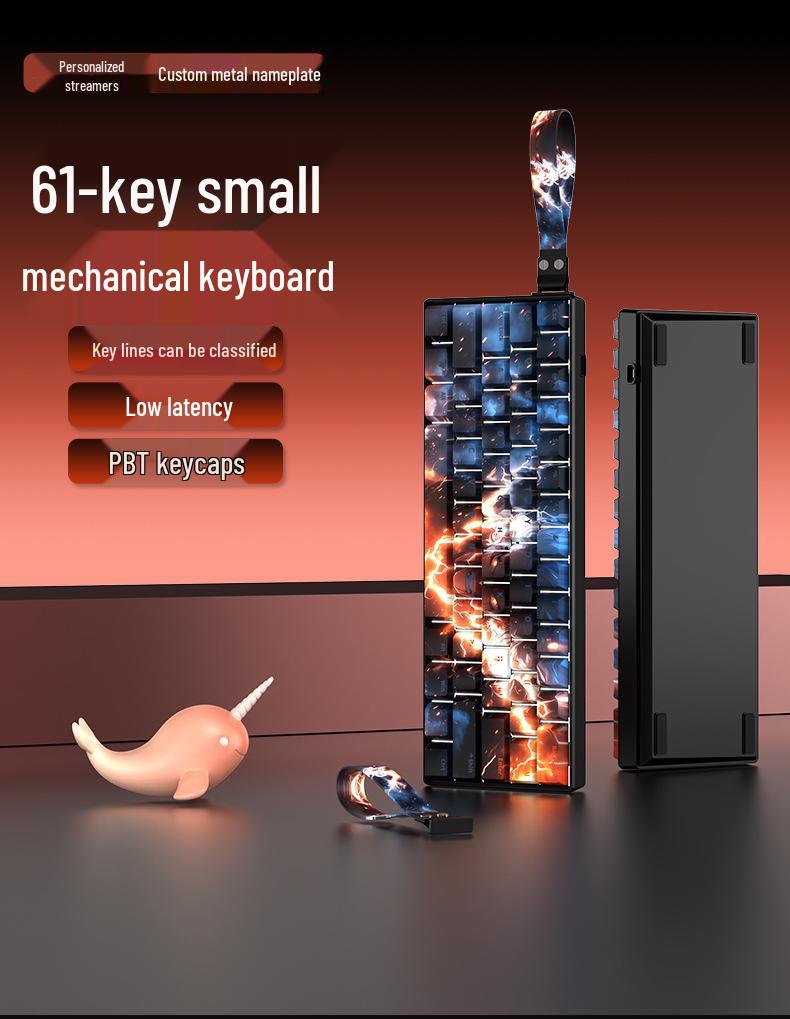 Wireless Bluetooth Tri-Mode 61-Key Compact Mechanical Keyboard for E-Sports and Office with Silent Custom PBT Keys