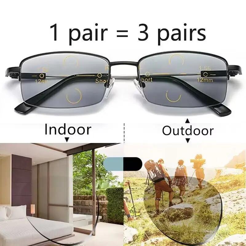 Titanium Alloy Progressive Photochromic Reading Glasses Women Men Multifocal Anti Blue Light Myopia Glasses Flexible Temple