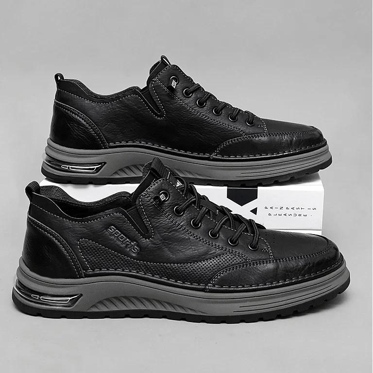 Fashion New Men's Genuine Leather Casual Shoes New Luxury Handmade Outdoor Running Shoes Business Antiskid Men Sneakers Tennis Masculino