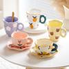 Creative Hand-painted Pattern Ceramic Mug Office Coffee Cup Afternoon Tea Cup Nice Breakfast Milk Drink Set with Saucer