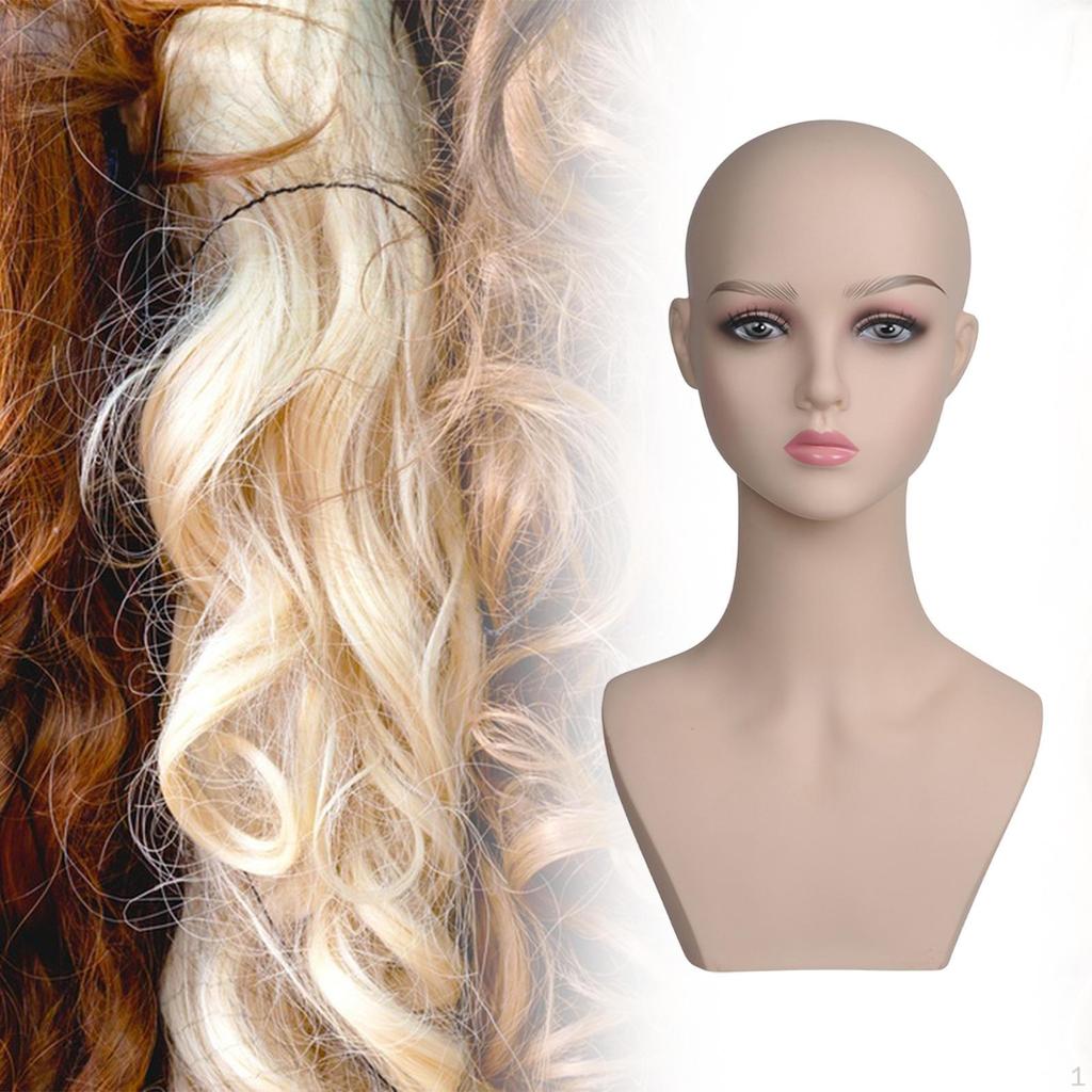 Female Mannequin Head ,with Shoulder, Multipurpose, with Makeup Smooth Manikin Wig Stand