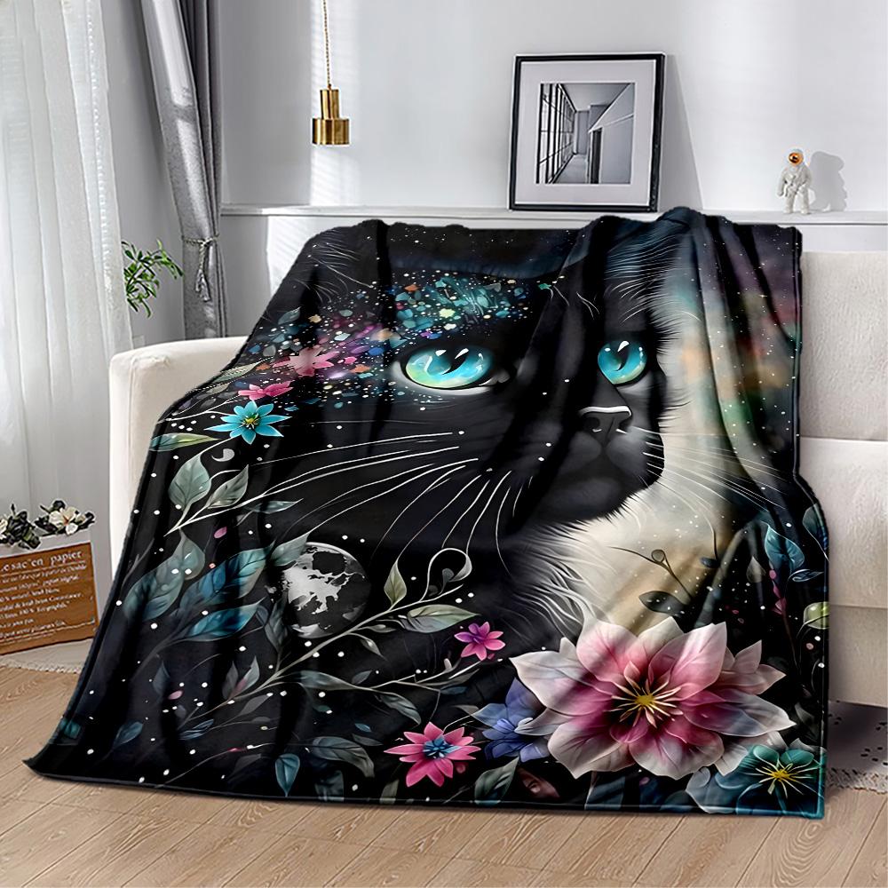 Whimsical Cat Artwork Flannel Blanket,Lightweight,Office Blanket,Sofa Blanket,Comfortable Blanket