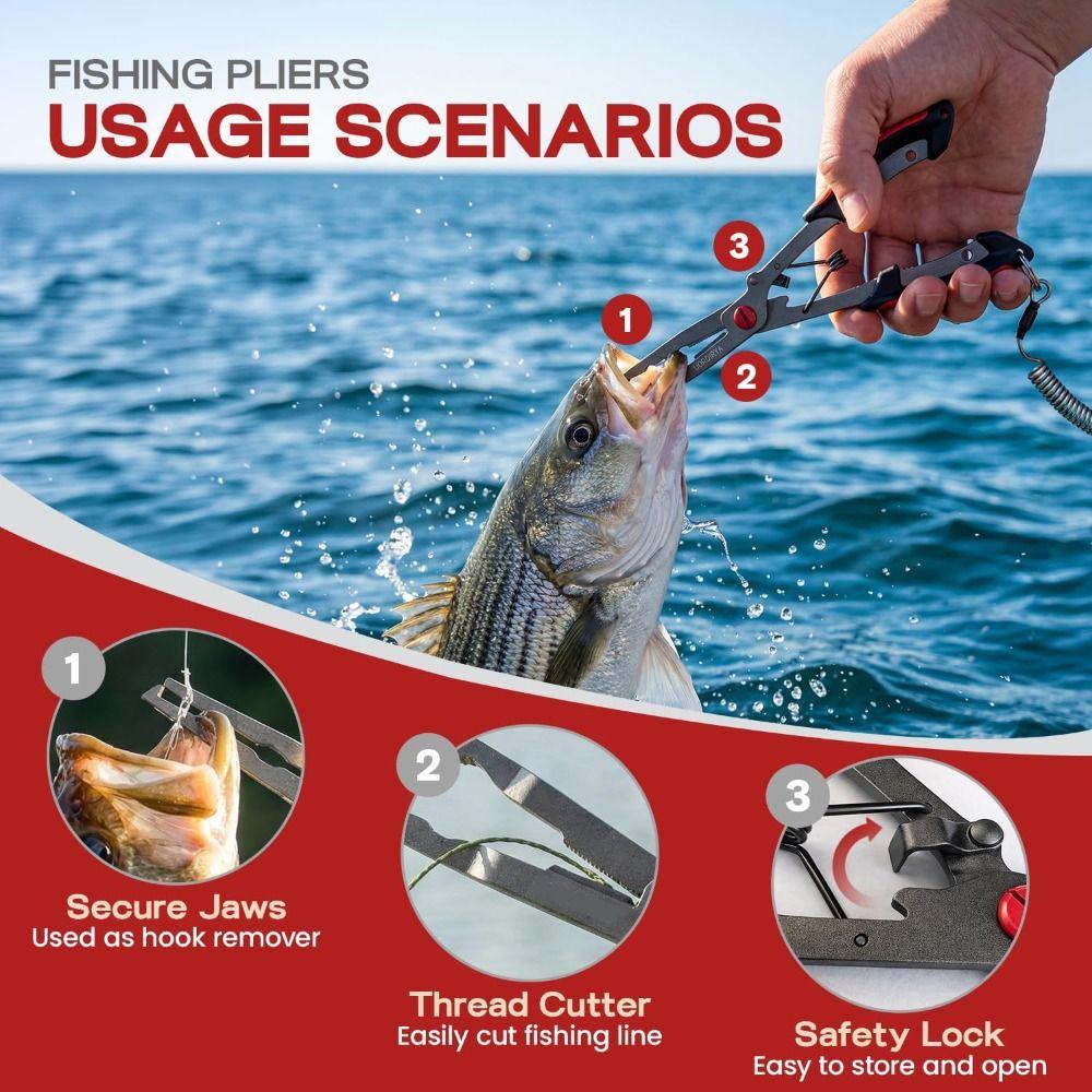 Stainless Steel Fishing Pliers Tool Non-Slip Grip Line Cutter Fish Hook Remover Tool Fishing Gear