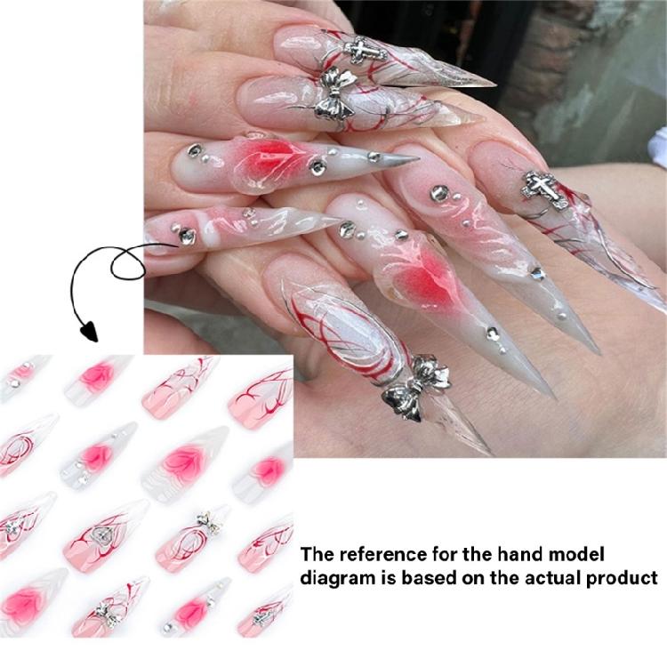 Long Stilettos Almond Press on Nail Bows Rhinestones Glues on Nail French Fake Nail Designs False Nail Artificial Nail