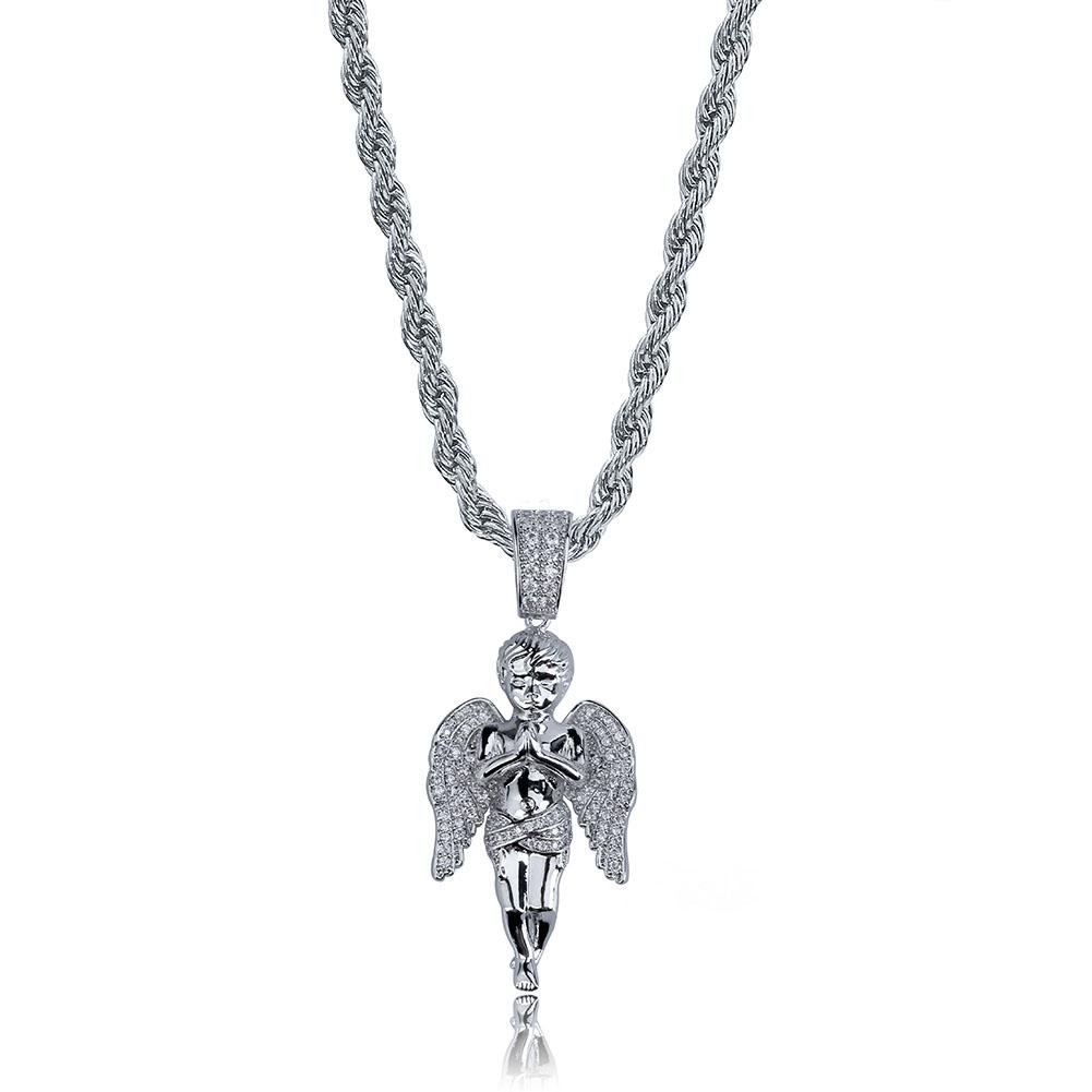 HipHop Herren Damen Halskette Vergoldet Iced Out Mikro-Pavé-Steine Engel Anhänger Halsketten Love'sblessing Geschenke