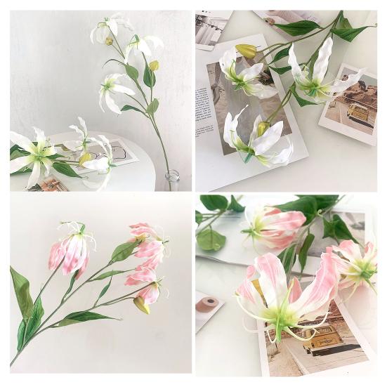 Artifical Lily Flowers with 3 Heads Full Blooms And 2 Buds Long Stem Fake Lily Bouquet for Indoor Home Table Office Wedding Decoration
