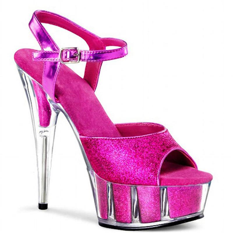 Women's Dance SANDALS Slotted Buckle Glitter Sequins Crystal Sandals Fashion Catwalk Plus Size Women's Shoes 15cm High Heels YKC