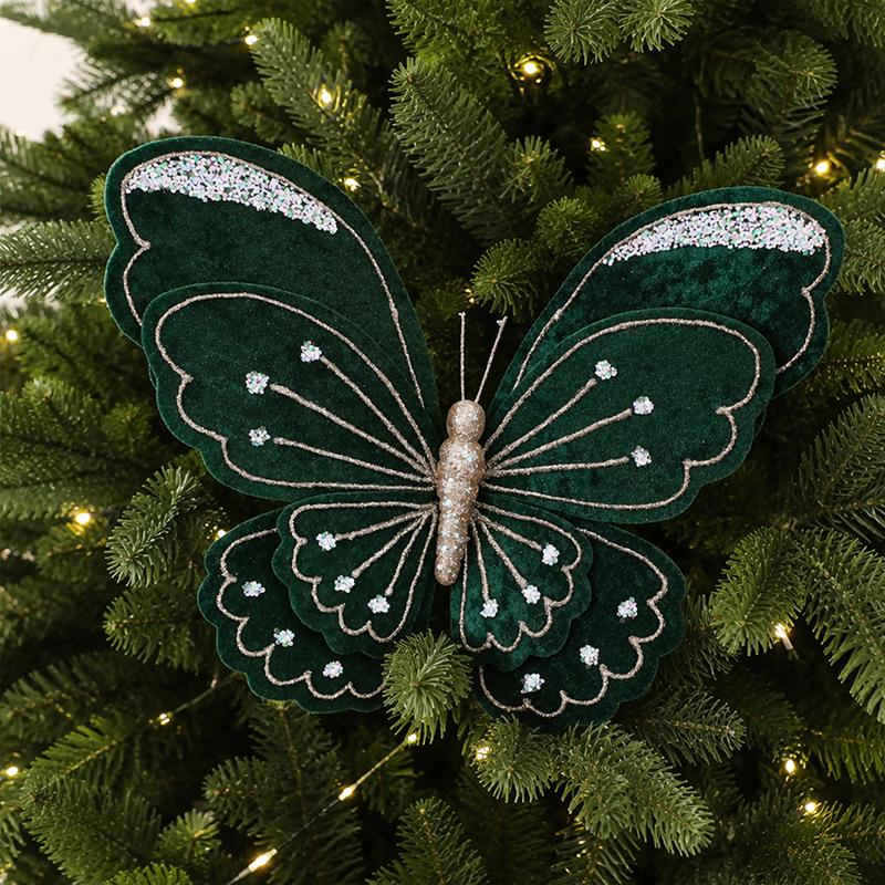 Christmas Butterfly Pendant: Festive Indoor Decoration & Glitter Bow for DIY Tree