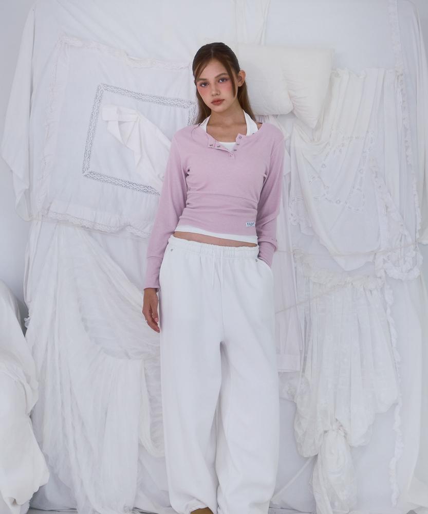 ROSEFRANTZ Eyelet Henley-Neck Long Sleeve [Pink]