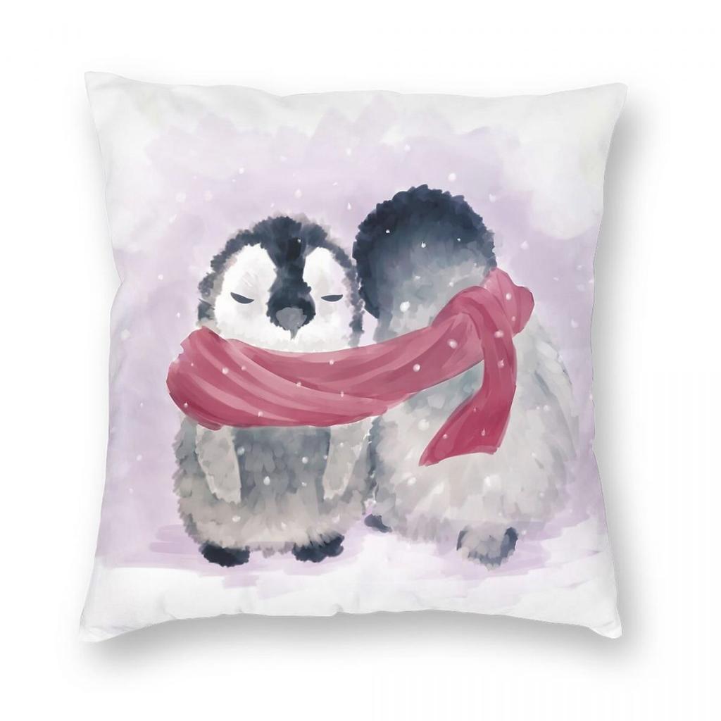 Pinguin Kuschel-Quadrat Kissenbezug Polyester Leinen Samt Muster Reißverschluss Dekor Kissenhülle Sofasitzkissenbezug 18"